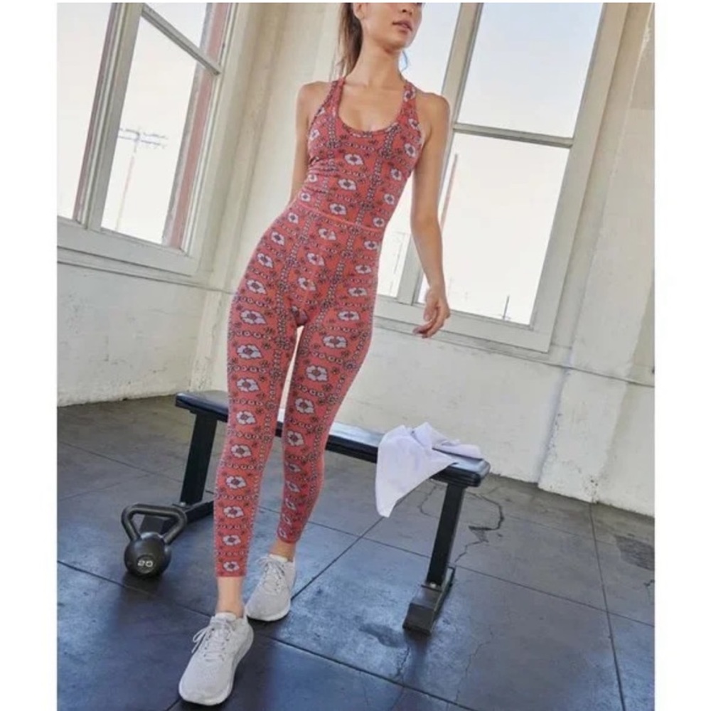 FP Movement by Free People Red Patterned Jumpsuit